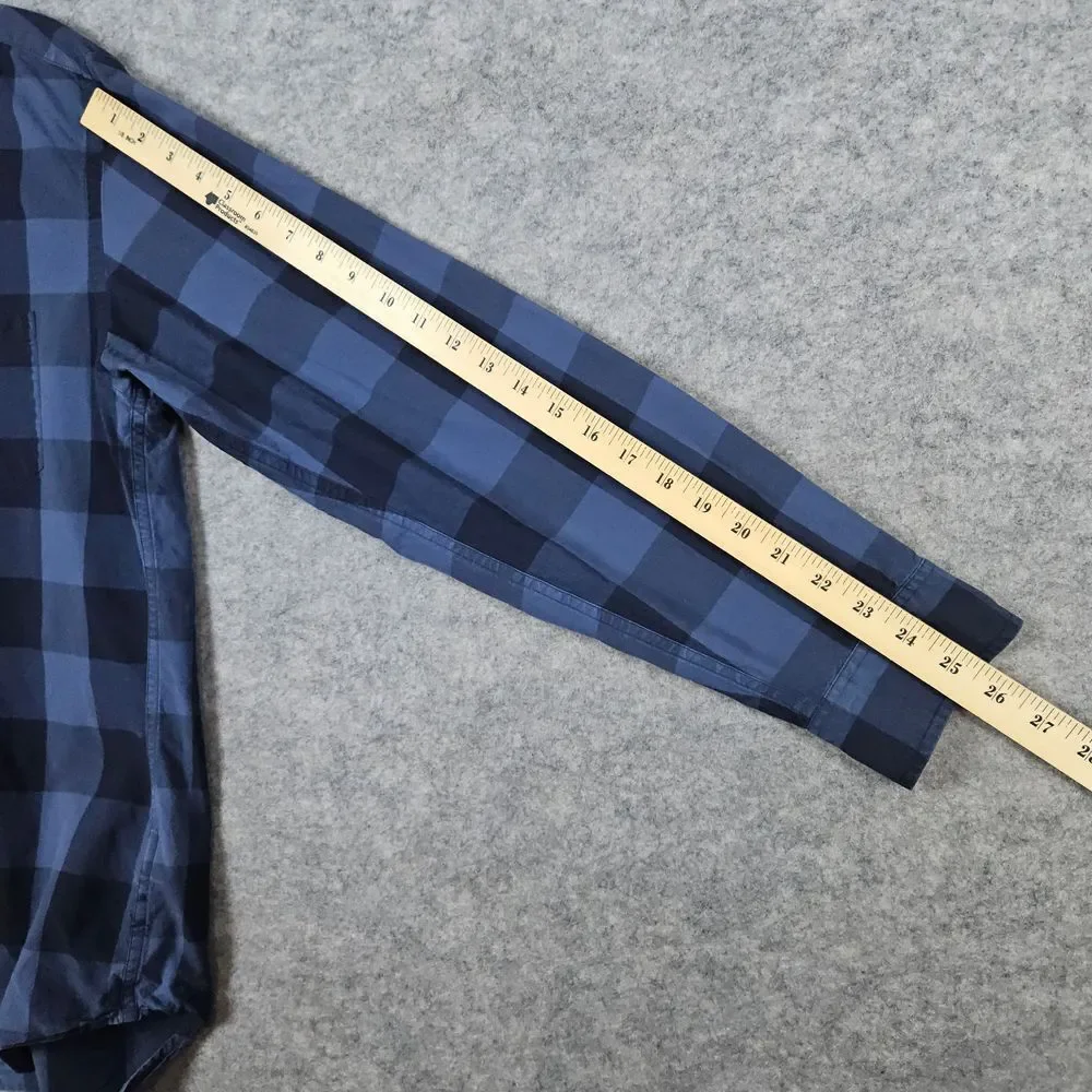 J Crew Men's Blue/Black Plaid Button Down‎ Shirt Size L 16-16 1/2 2-Ply Cotton